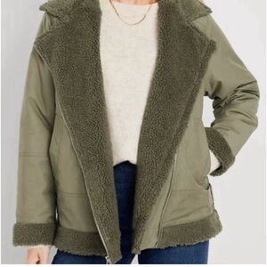 Old Navy Sherpa Lined Utility Aviator Jacket NWT in Dill Caper. This is a TALL!
